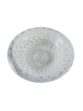 Lead Glass Diamond Cut Thumbprint Pattern Round Ashtray 7" Vintage